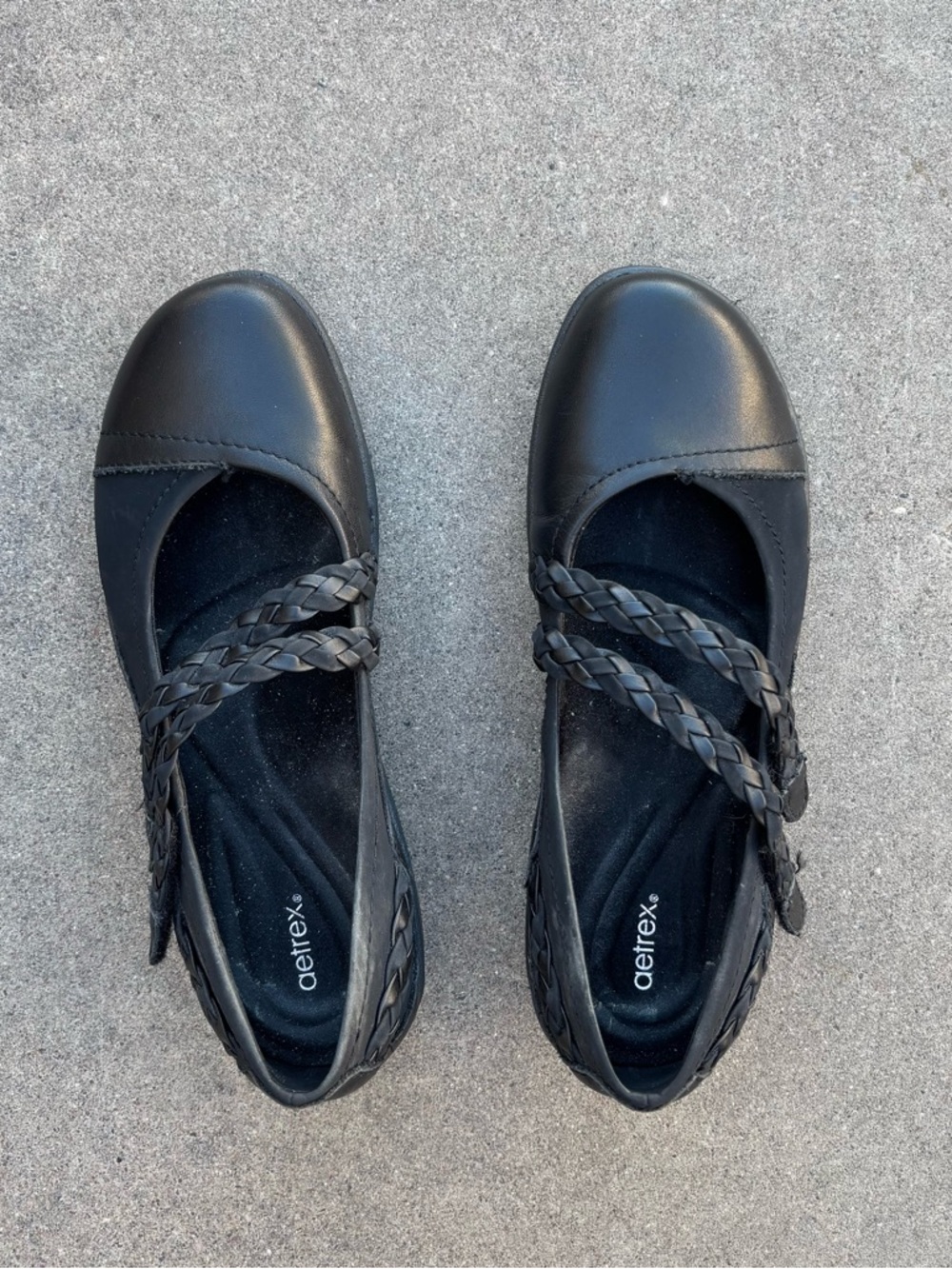 Aetrex Black Braided Mary Jane Flats